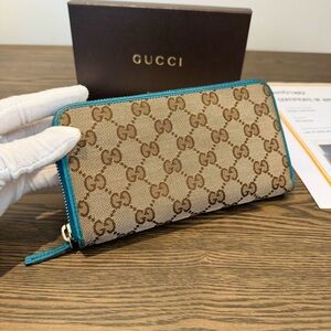 ✨GUCCI GG Canvas Zip Around Wallet w/ Teal Interior✨